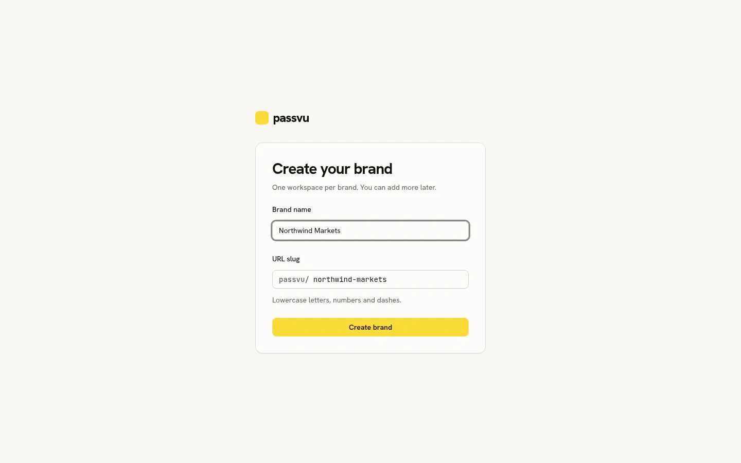 The Create your brand screen