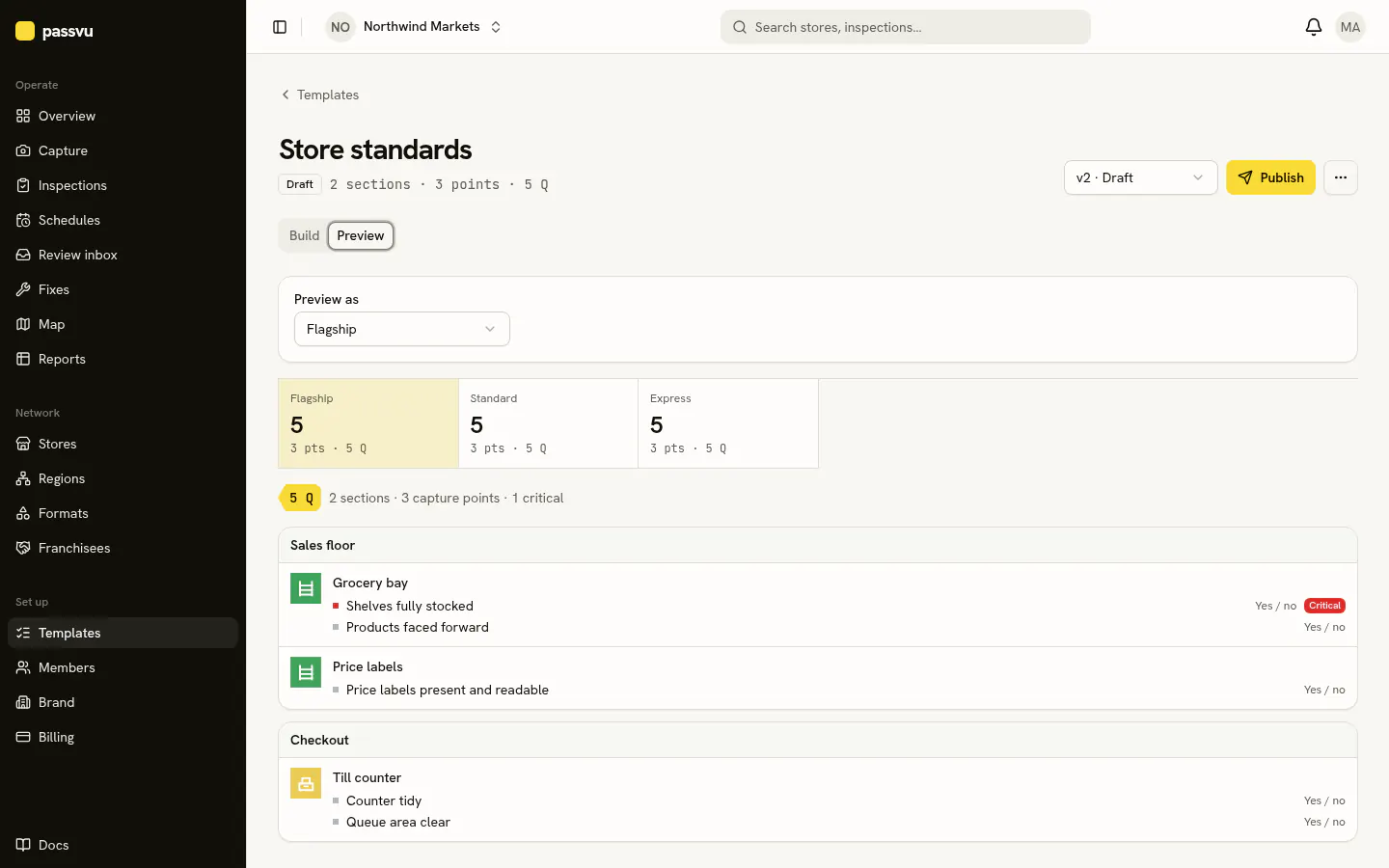 Checklist preview for one store type